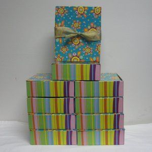 Lot of 10 Colorful Striped Floral Boxes for Gifts or Storage 8 x 7 x 2.25"